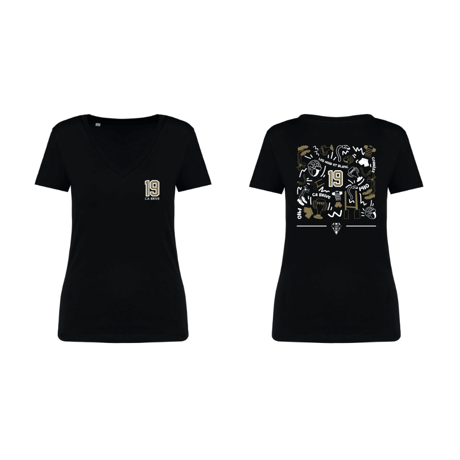 T-SHIRT COTON BIO FEMME COL V NOIR